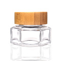 1oz 30g hot sell skincare cream empty hexagonal glass jar cosmetics packaging with bamboo wooden lid